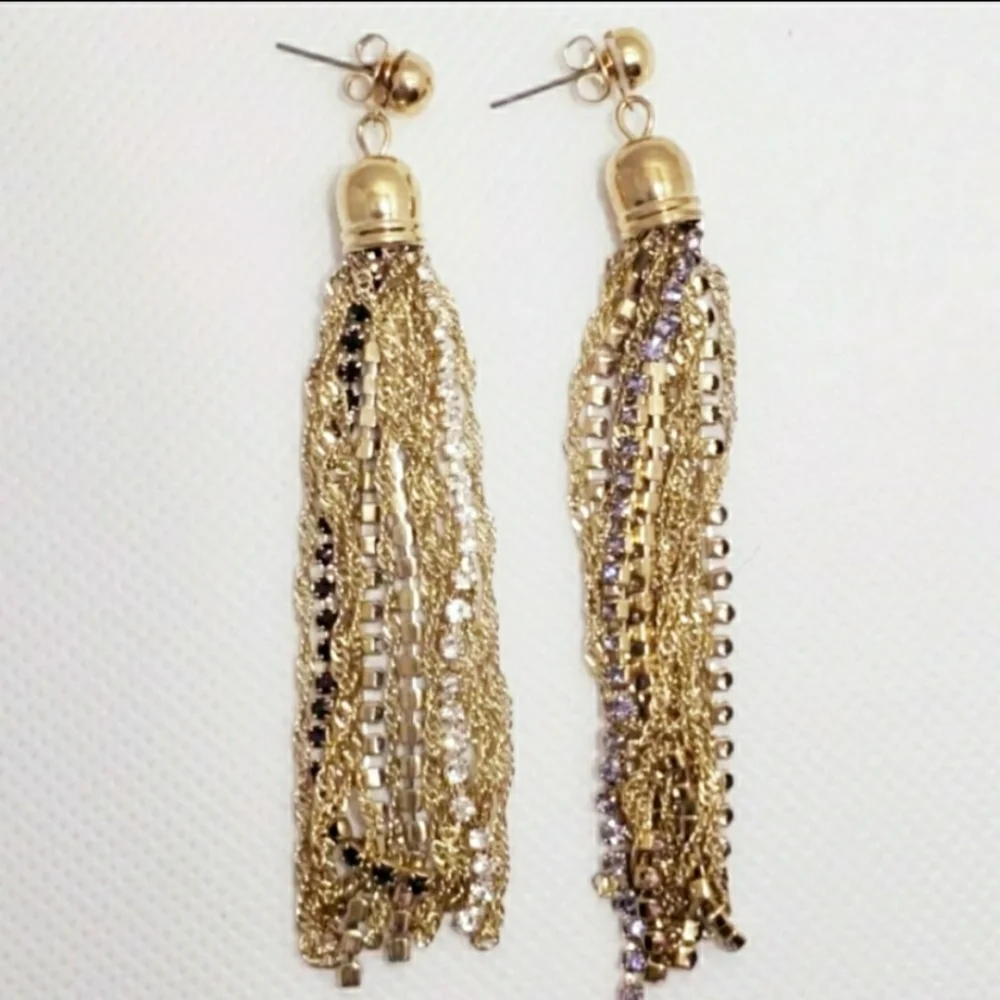 SEE NEW LISTING David Tutera purple rhinestone tassel earrings - Picture 1 of 3